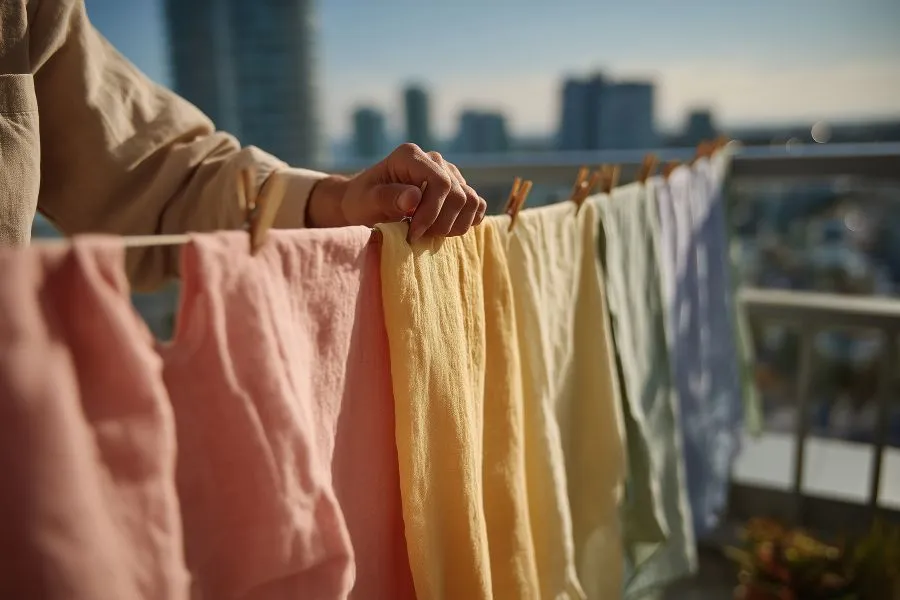 colorful laundry hanging on line to dry